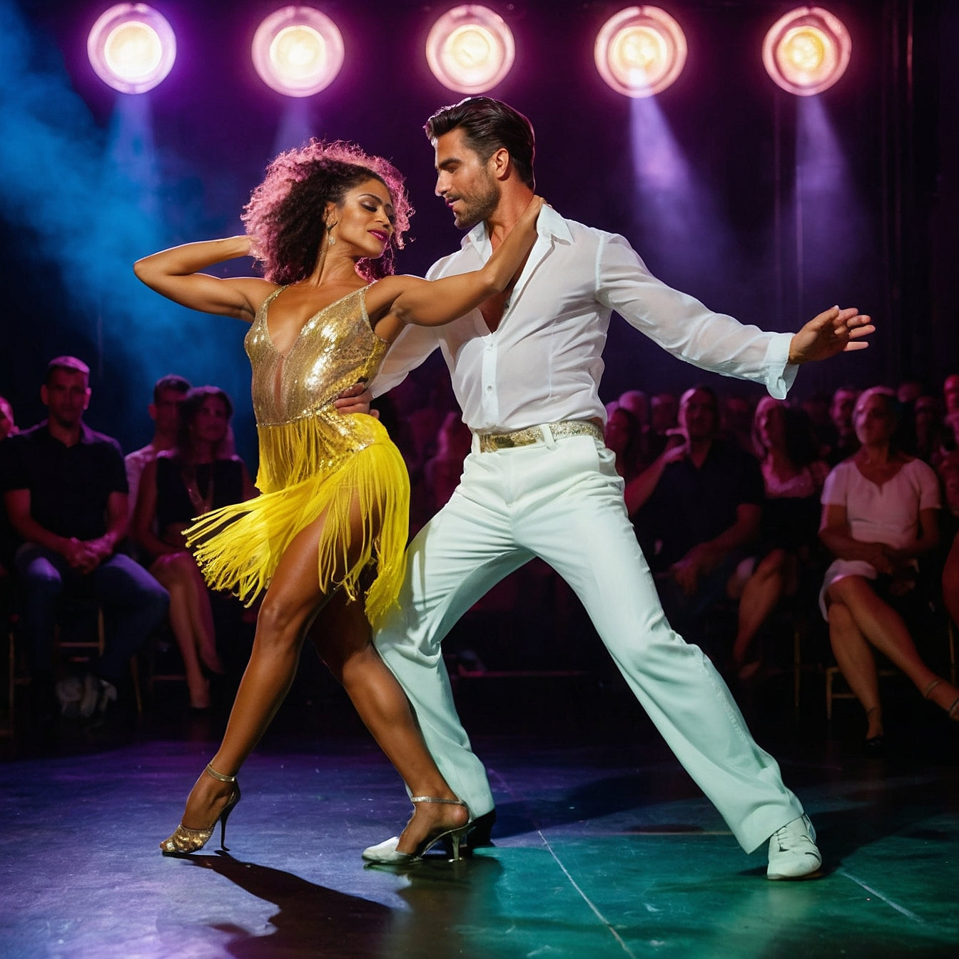 2 bailarines de La Clave Academia de Salsa y Bachata en un show