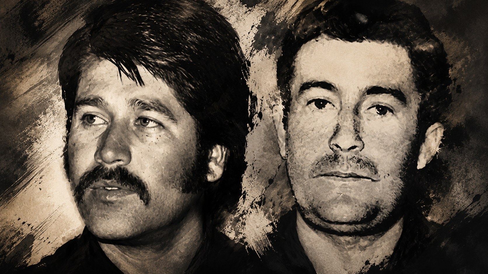Retrato artístico de Jorge Sagredo Pizarro y Carlos Topp Collins en estilo documental oscuro