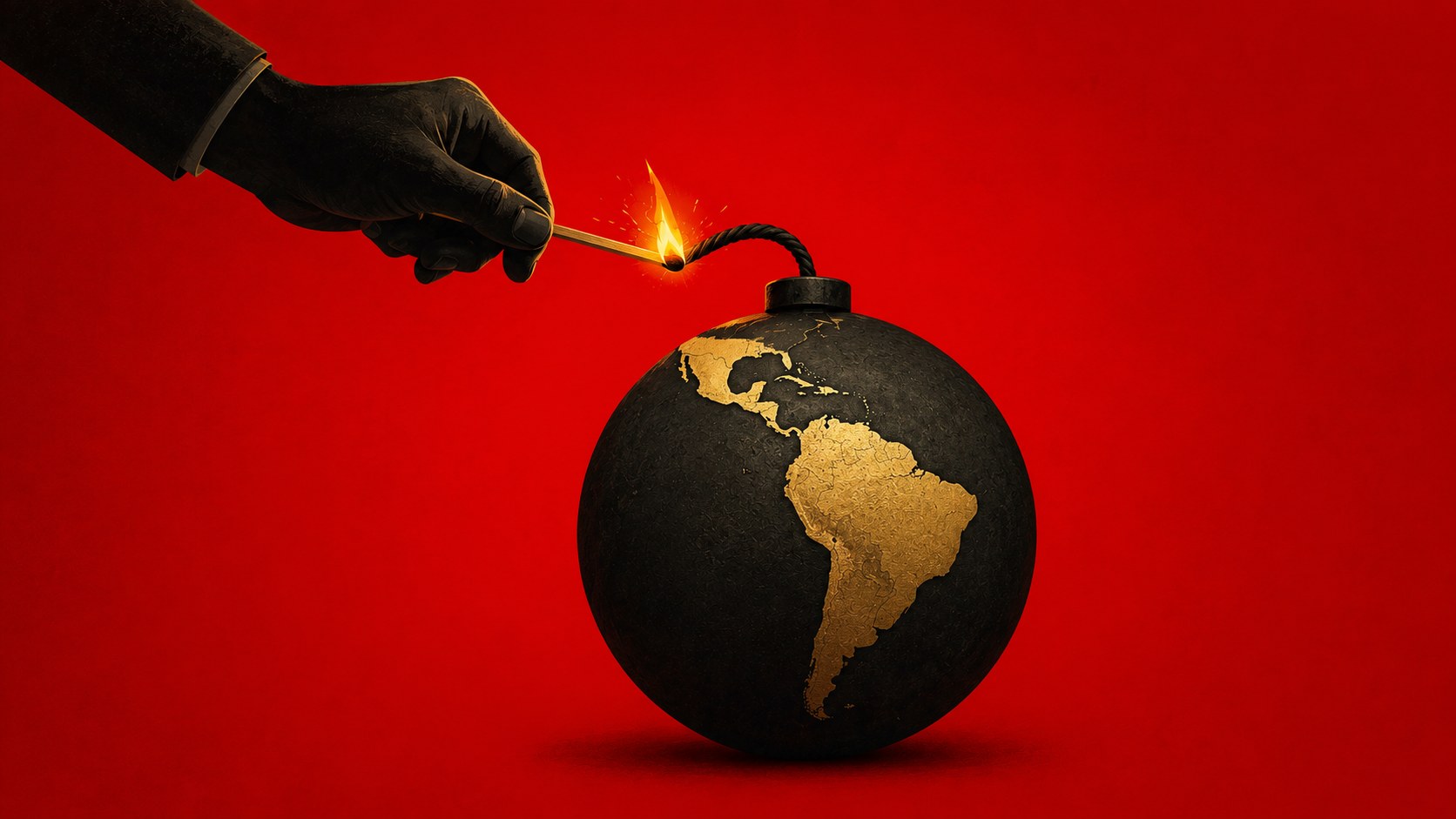 Ilustración de una mecha encendida sobre una bomba con el mapa de América Latina