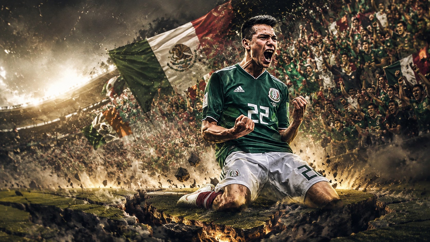 Hirving Lozano celebra con México mientras la afición festeja y el césped parece abrirse como un sismo