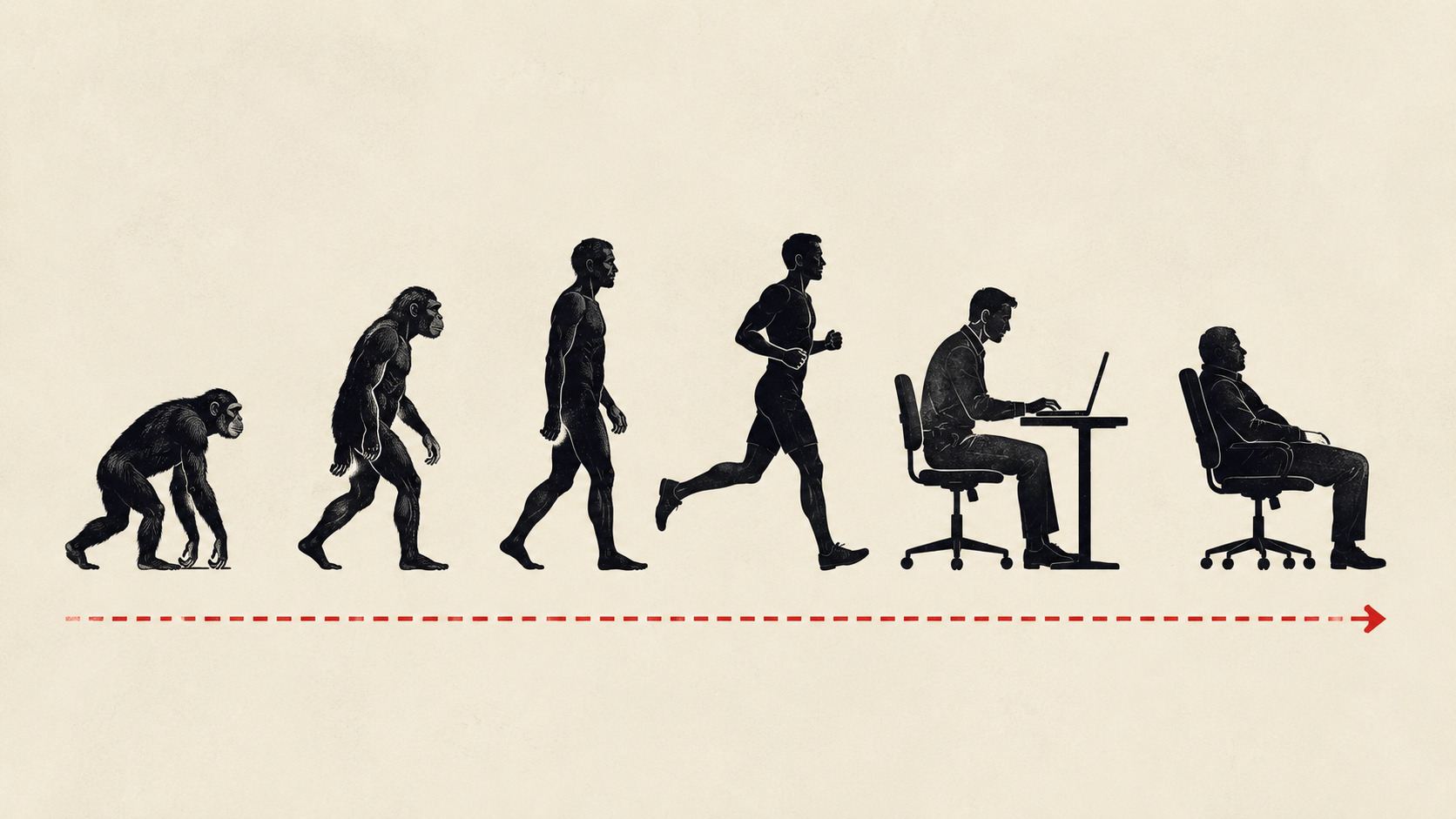 Ilustración sobre la evolución humana y el sedentarismo