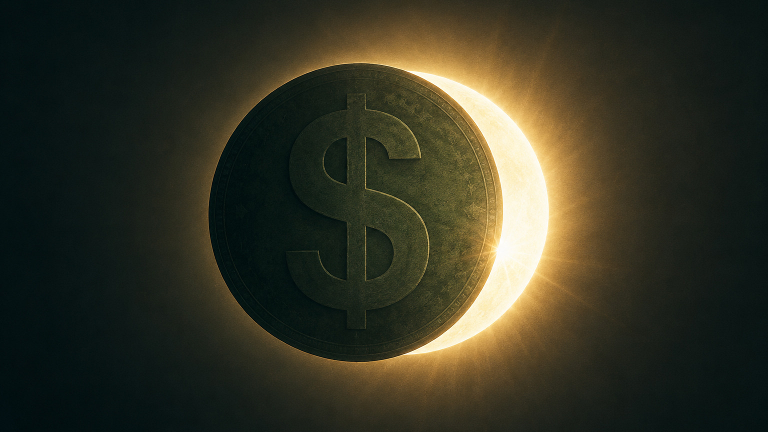 Moneda del dólar frente a un eclipse