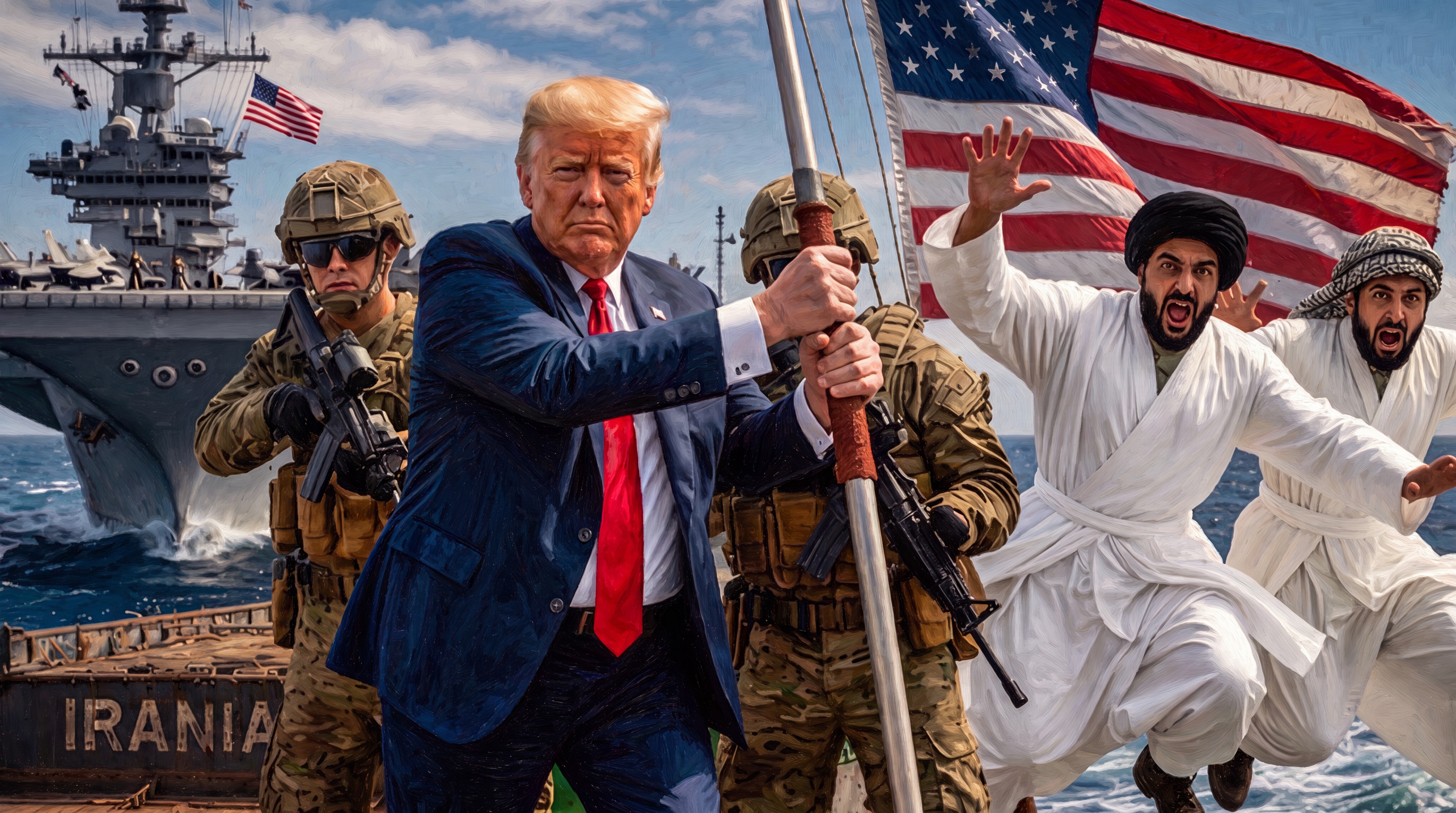 Representación visual de un petrolero en el Golfo Pérsico, alusión al conflicto entre Estados Unidos e Irán