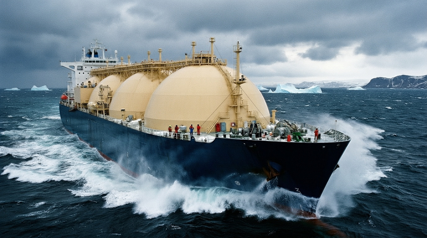 Panorámica de una planta de gas con tuberías y tanques bajo un cielo azul profundo, simbolizando la continua relación energética entre Rusia y Europa.