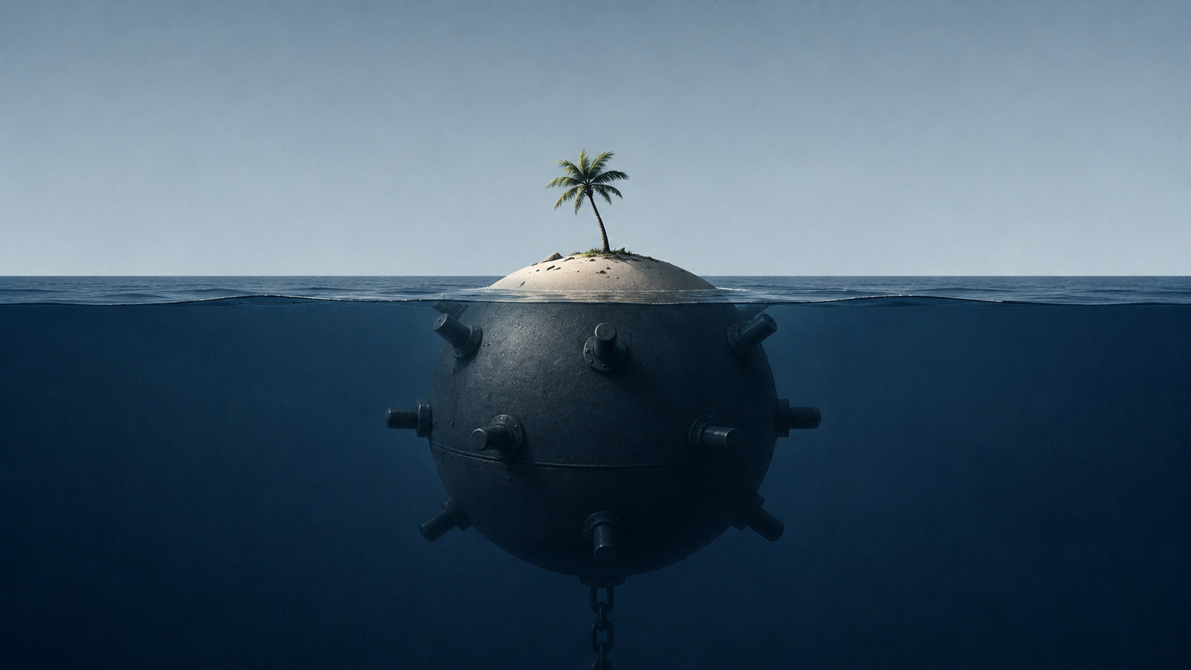 Isla paradisíaca sobre un dispositivo explosivo en el océano