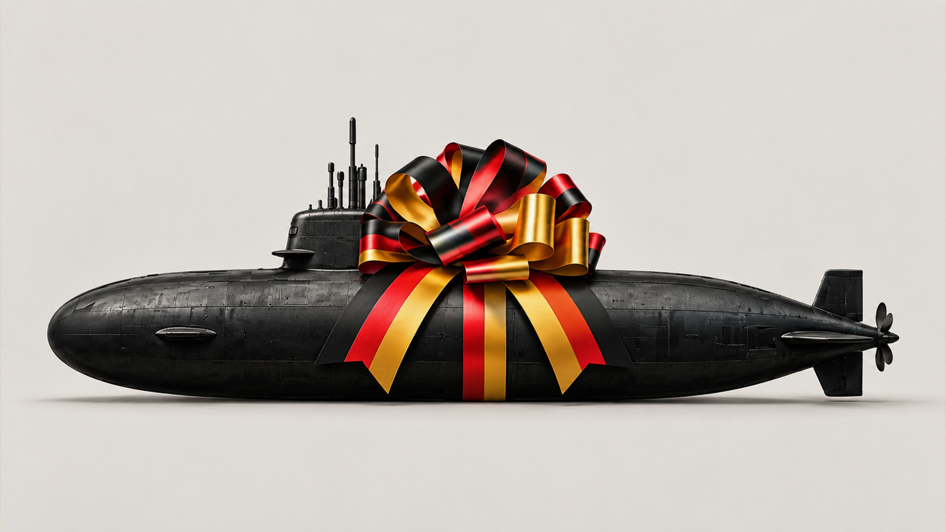 Submarino negro alemán envuelto en un lazo con los colores de la bandera alemana